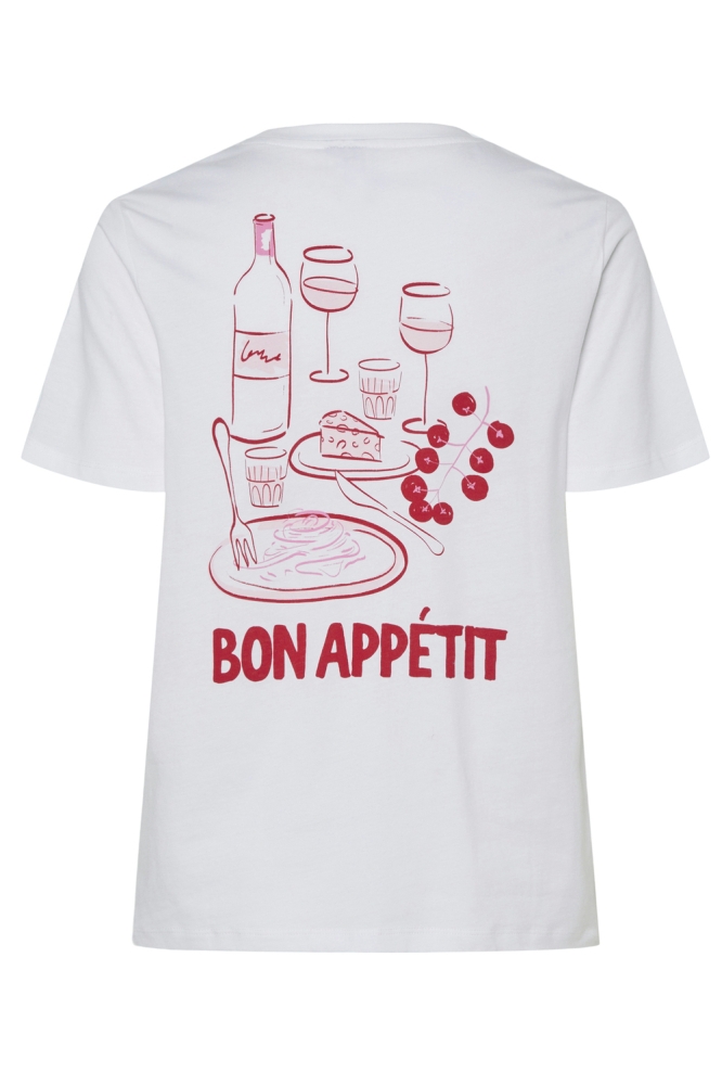 PCTALIA SS PRINTED T-SHIRT JRS BC 17157109 BRIGHT WHITE/BON APPETI